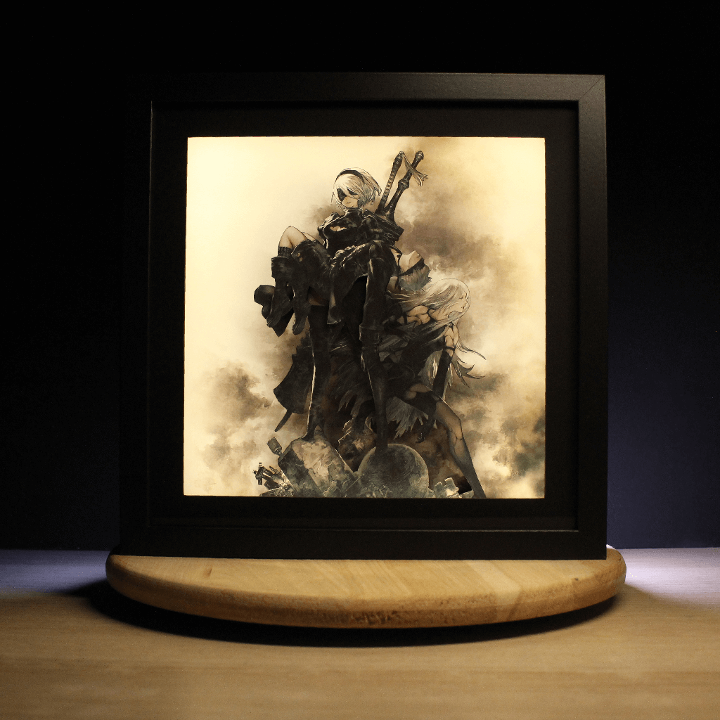 Dioramax - Cadre lumineux LED Nier Automata | Déco Gaming-room | Tableau lumineux | Affiche jeux vidéo | Idée cadeau gamer | Retro-gaming
