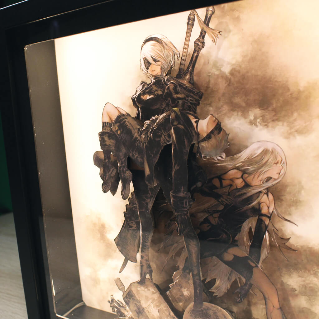 Dioramax - Cadre lumineux LED Nier Automata | Déco Gaming-room | Tableau lumineux | Affiche jeux vidéo | Idée cadeau gamer | Retro-gaming