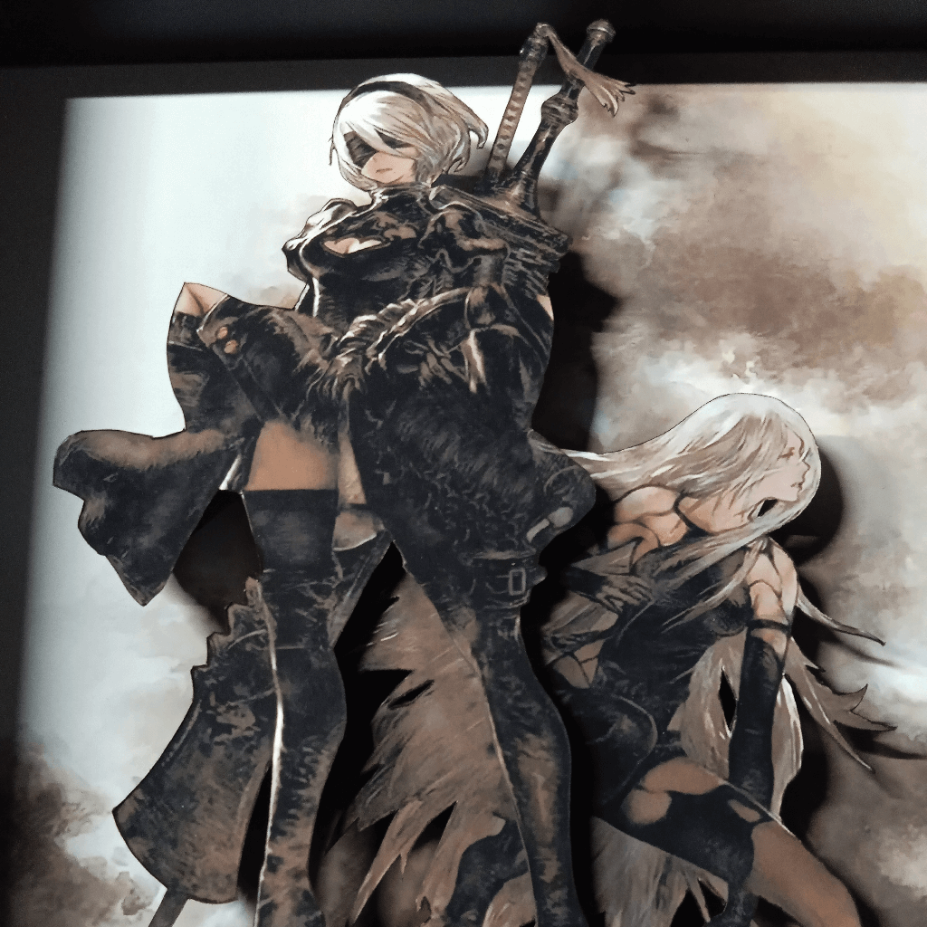 Dioramax - Cadre lumineux LED Nier Automata | Déco Gaming-room | Tableau lumineux | Affiche jeux vidéo | Idée cadeau gamer | Retro-gaming