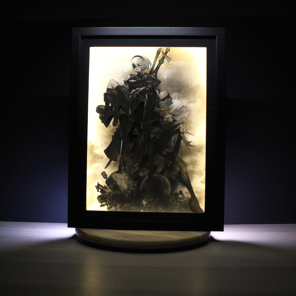 Dioramax - Cadre lumineux LED Nier Automata | Déco Gaming-room | Tableau lumineux | Affiche jeux vidéo | Idée cadeau gamer | Retro-gaming