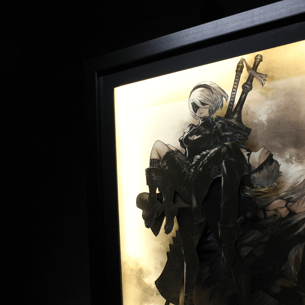 Dioramax - Cadre lumineux LED Nier Automata | Déco Gaming-room | Tableau lumineux | Affiche jeux vidéo | Idée cadeau gamer | Retro-gaming