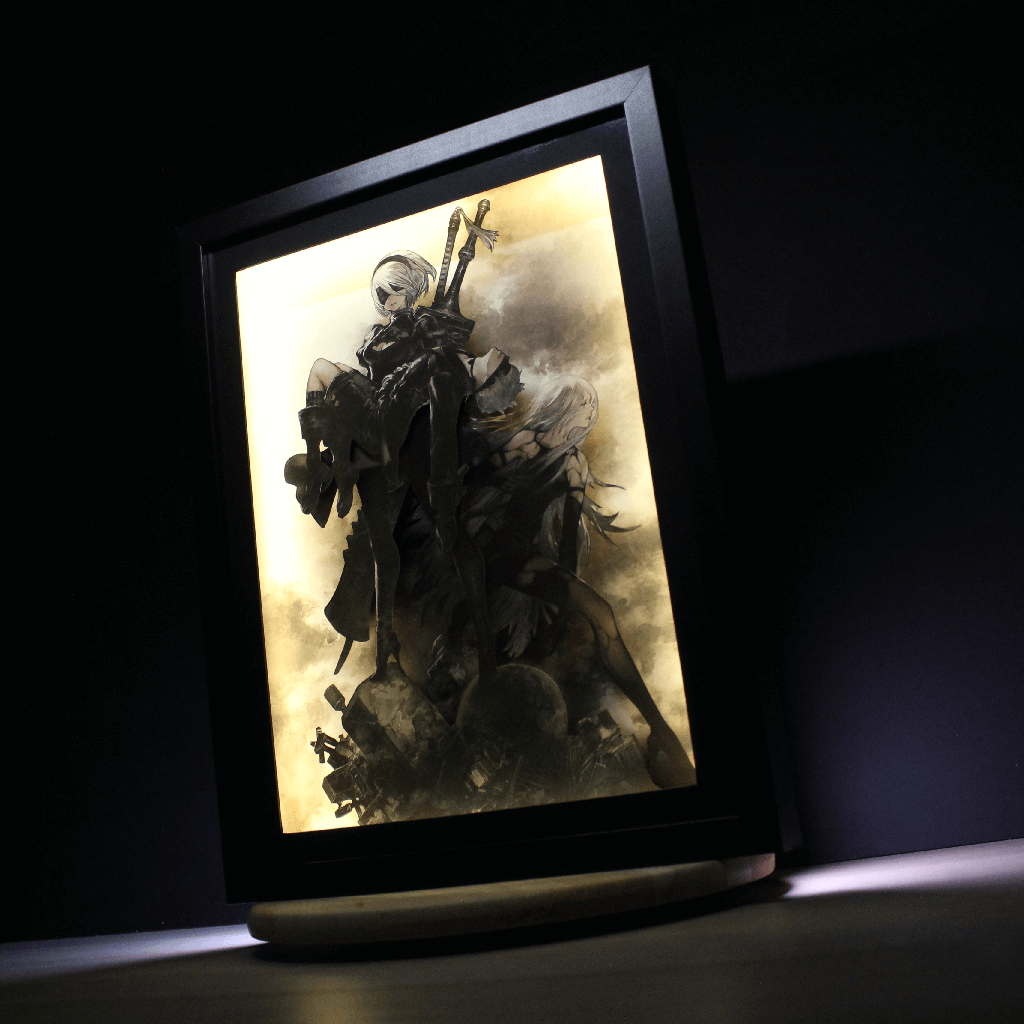 Dioramax - Cadre lumineux LED Nier Automata | Déco Gaming-room | Tableau lumineux | Affiche jeux vidéo | Idée cadeau gamer | Retro-gaming
