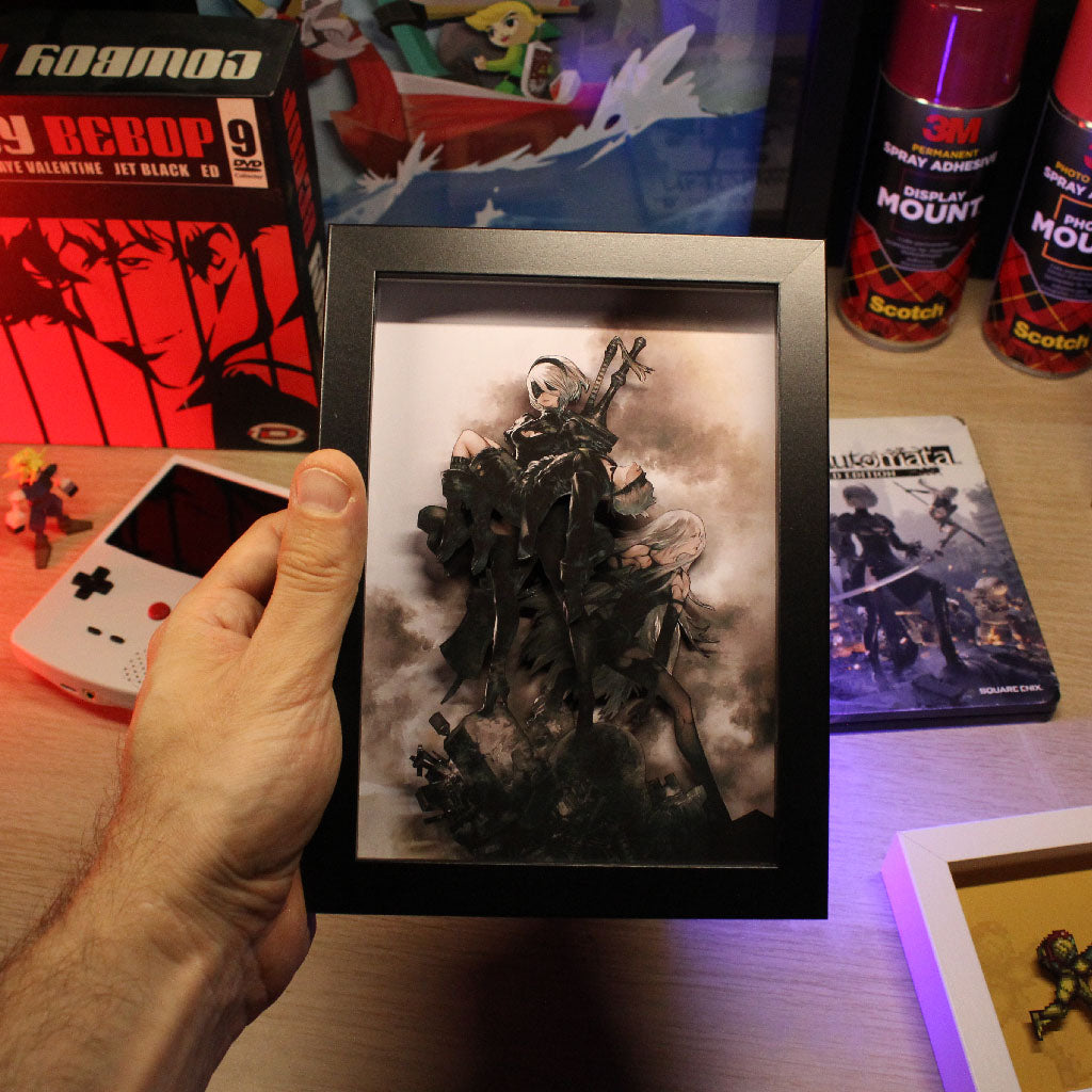 Dioramax - Cadre lumineux LED Nier Automata | Déco Gaming-room | Tableau lumineux | Affiche jeux vidéo | Idée cadeau gamer | Retro-gaming