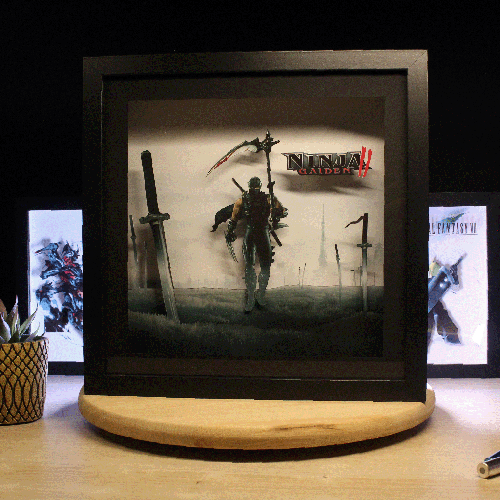Dioramax - Cadre lumineux LED Ninja Gaiden 2 | Déco Gaming-room | Tableau Final Fantasy VII | Affiche jeux vidéo | Idée cadeau gamer | Retro-gaming