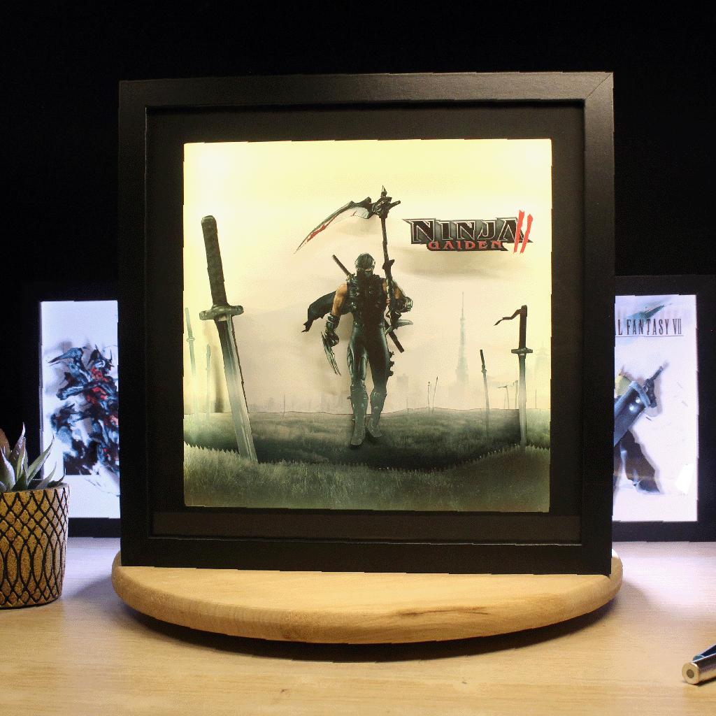 Dioramax - Cadre lumineux LED Ninja Gaiden 2 | Déco Gaming-room | Tableau Final Fantasy VII | Affiche jeux vidéo | Idée cadeau gamer | Retro-gaming