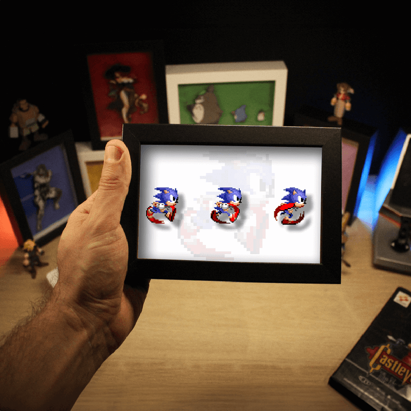 Dioramax - Cadre lumineux LED Sonic | Déco Gaming-room | Tableau lumineux | Affiche jeux vidéo | Idée cadeau gamer | Retro-gaming