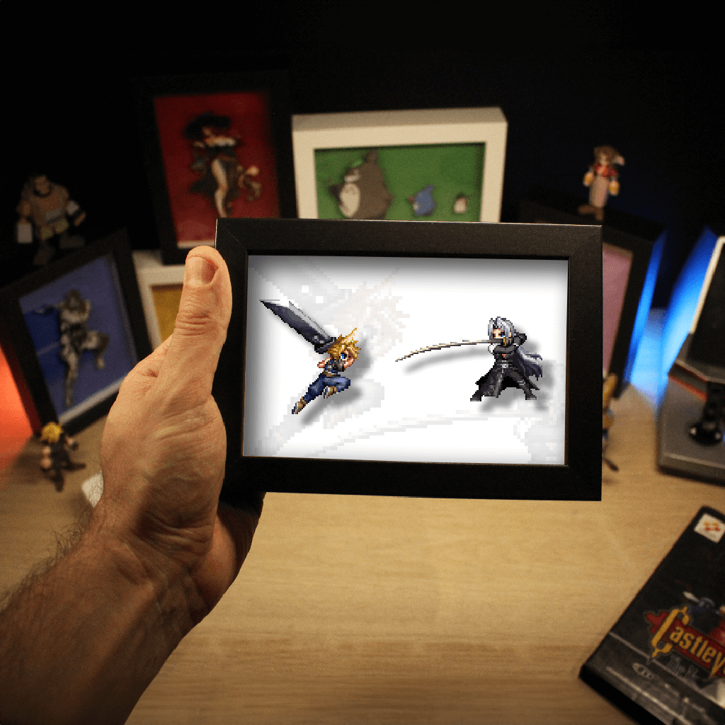 Dioramax - Cadre lumineux LED FF7 | Déco Gaming-room | Tableau lumineux | Affiche jeux vidéo | Idée cadeau gamer | Retro-gaming