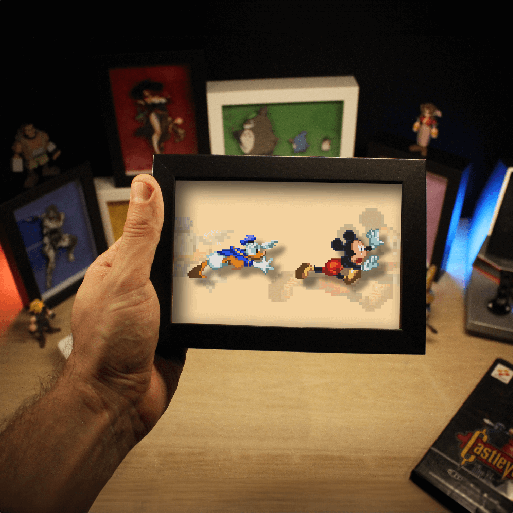 Dioramax - Cadre lumineux LED World of illusions | Déco Gaming-room | Tableau lumineux | Affiche jeux vidéo | Idée cadeau gamer | Retro-gaming