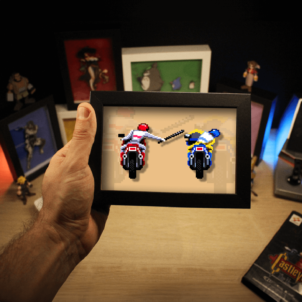Dioramax - Cadre lumineux LED Road Rash | Déco Gaming-room | Tableau lumineux | Affiche jeux vidéo | Idée cadeau gamer | Retro-gaming