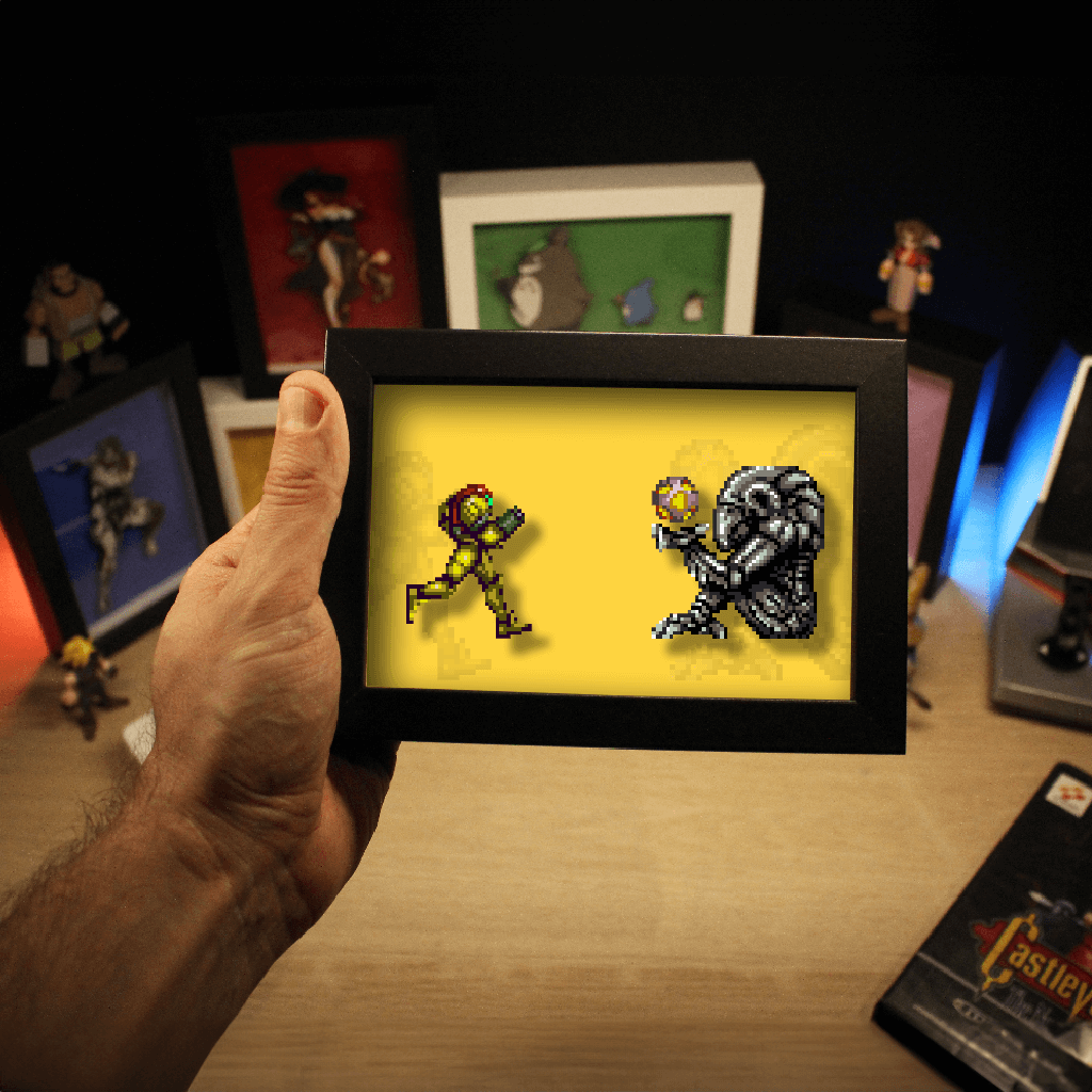 Dioramax - Cadre lumineux LED Super Metroid | Déco Gaming-room | Tableau lumineux | Affiche jeux vidéo | Idée cadeau gamer | Retro-gaming