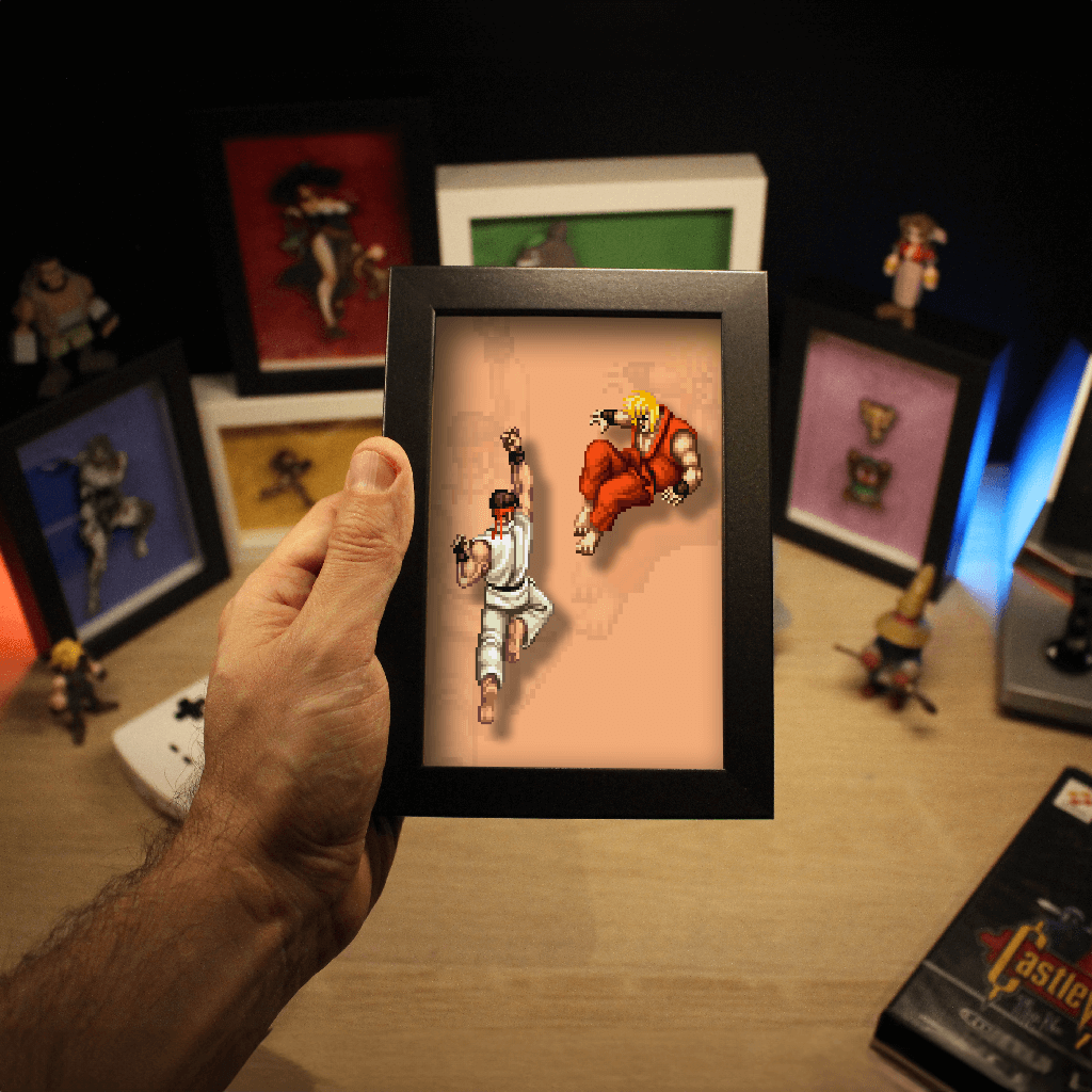 Dioramax - Cadre lumineux LED Street Fighters 2 | Déco Gaming-room | Tableau lumineux | Affiche jeux vidéo | Idée cadeau gamer | Retro-gaming