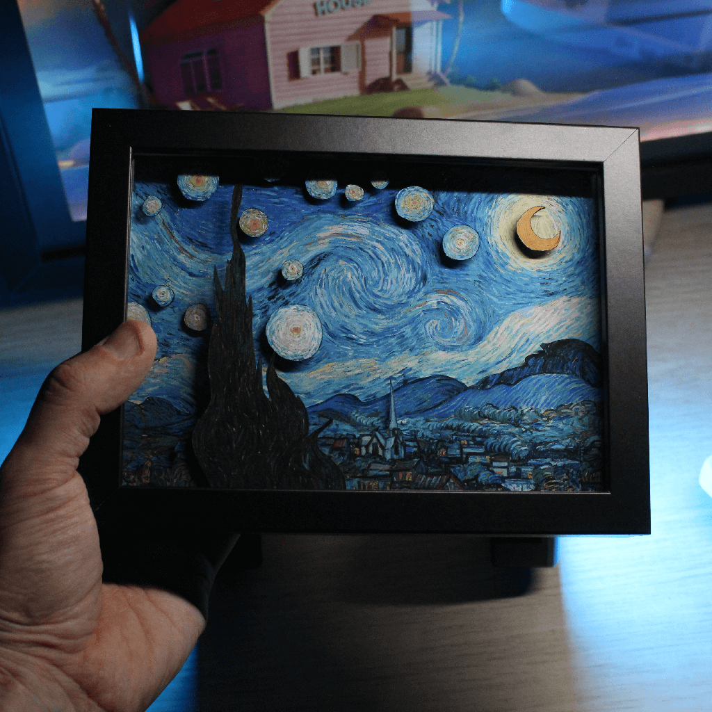 Dioramax - Cadre lumineux LED Super Van gogh | Déco Gaming-room | Tableau lumineux | Affiche jeux vidéo | Idée cadeau gamer | Retro-gaming