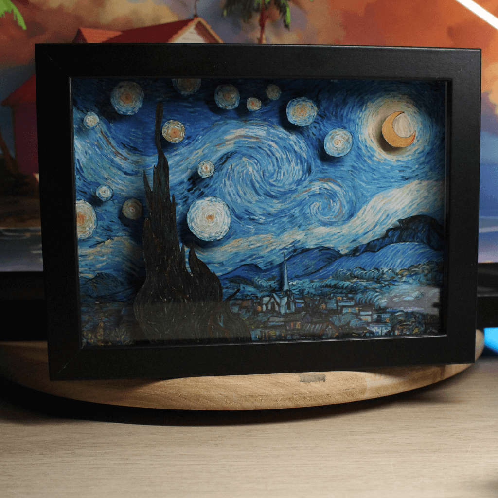 Dioramax - Cadre lumineux LED Super Van gogh | Déco Gaming-room | Tableau lumineux | Affiche jeux vidéo | Idée cadeau gamer | Retro-gaming