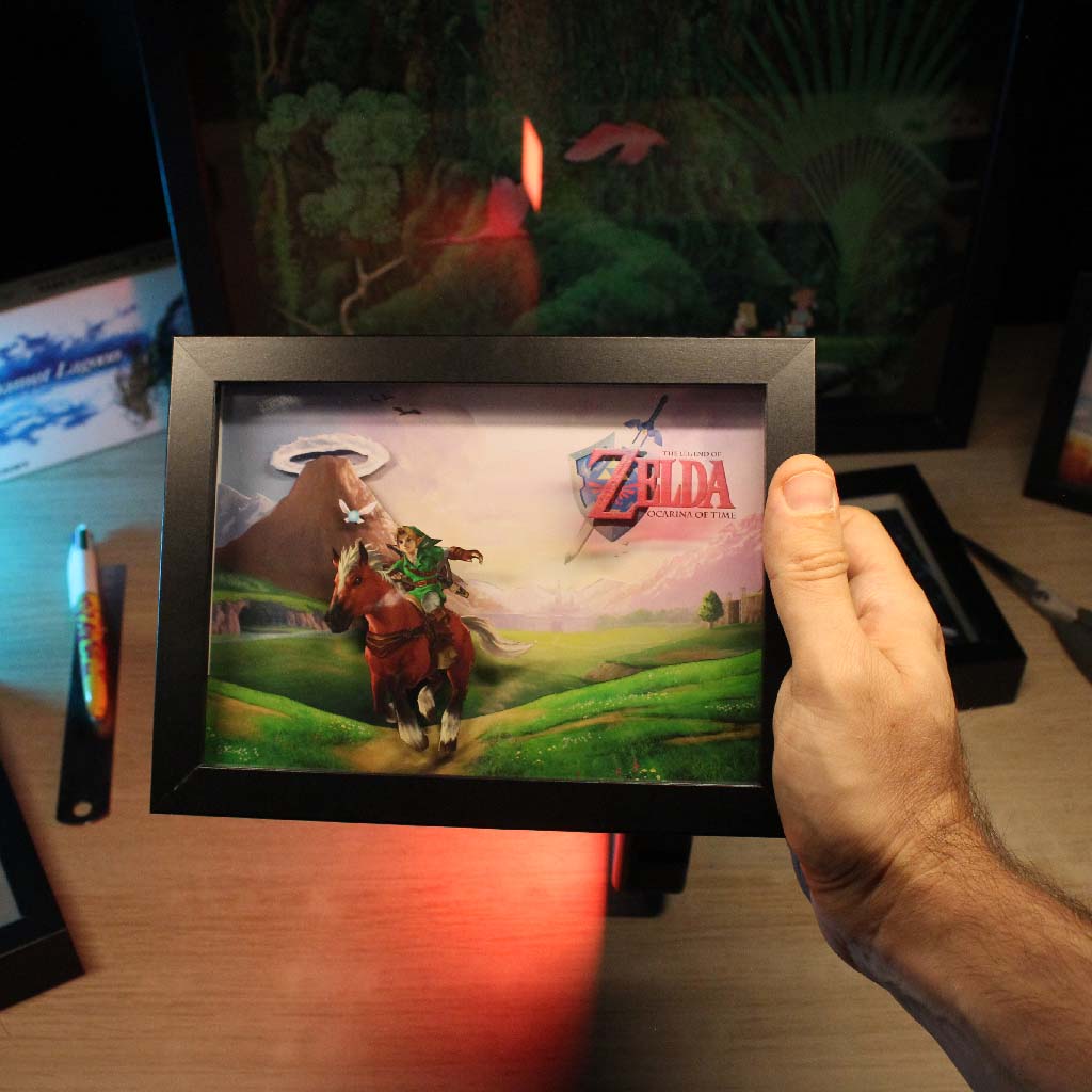 Dioramax - Cadre lumineux LED Zelda Ocarina of time | Déco Gaming-room | Tableau lumineux | Affiche jeux vidéo | Idée cadeau gamer | Retro-gaming