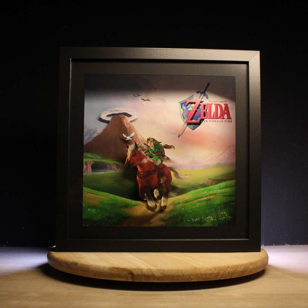 Dioramax - Cadre lumineux LED Zelda Ocarina of time | Déco Gaming-room | Tableau lumineux | Affiche jeux vidéo | Idée cadeau gamer | Retro-gaming