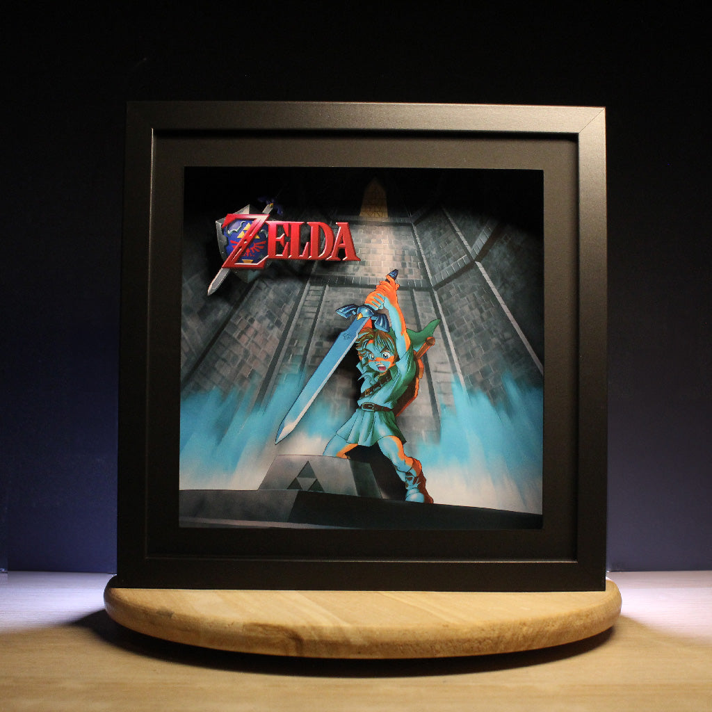 Dioramax - Cadre lumineux LED Zelda Ocarina | Déco Gaming-room | Tableau lumineux | Affiche jeux vidéo | Idée cadeau gamer | Retro-gaming
