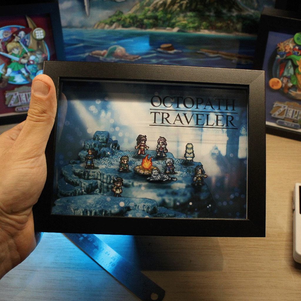 Dioramax - Cadre lumineux LED Octopath Travellers | Déco Gaming-room | Tableau lumineux | Affiche jeux vidéo | Idée cadeau gamer | Retro-gaming