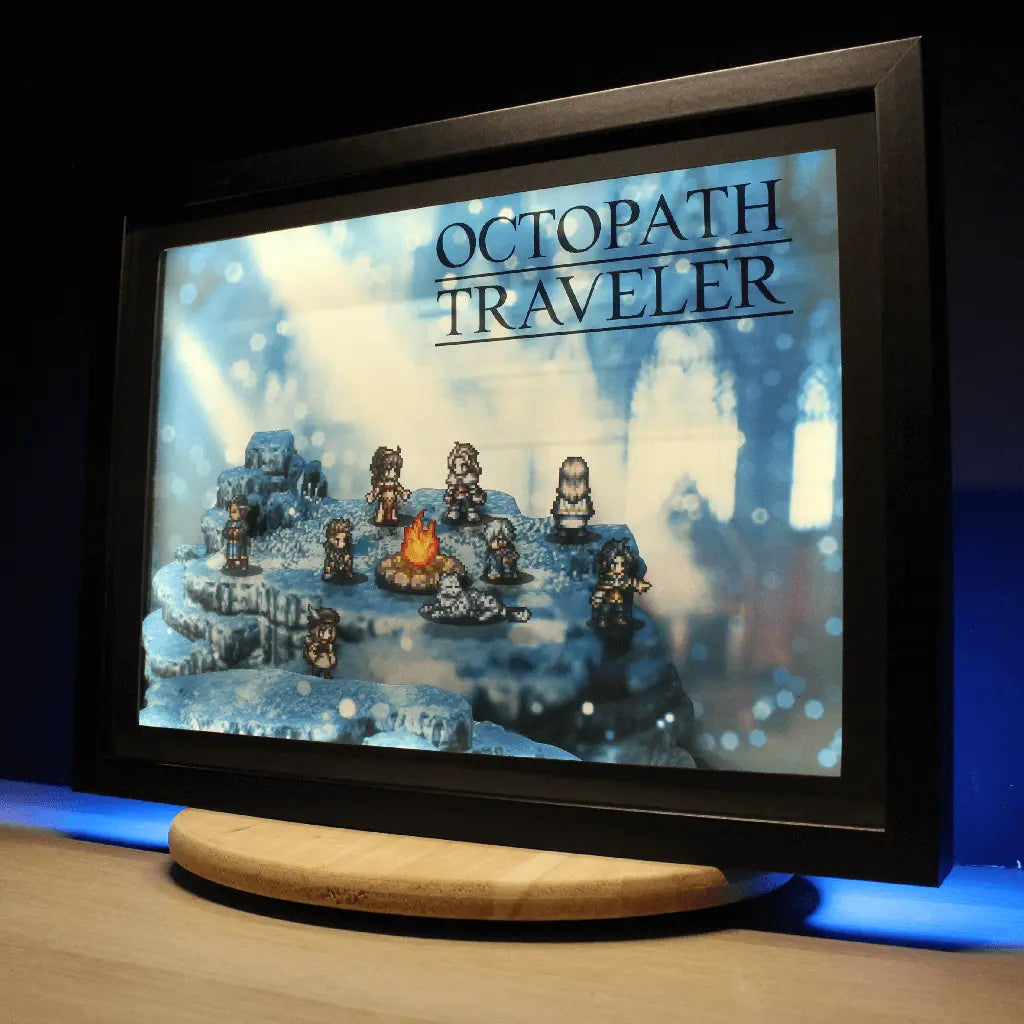 Dioramax - Cadre lumineux LED Octopath Travellers | Déco Gaming-room | Tableau lumineux | Affiche jeux vidéo | Idée cadeau gamer | Retro-gaming