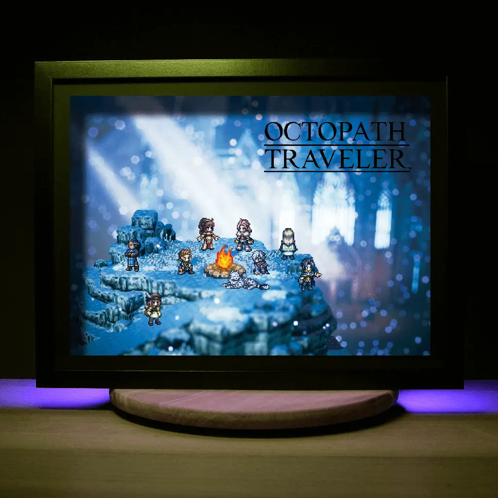 Dioramax - Cadre lumineux LED Octopath Travellers | Déco Gaming-room | Tableau lumineux | Affiche jeux vidéo | Idée cadeau gamer | Retro-gaming