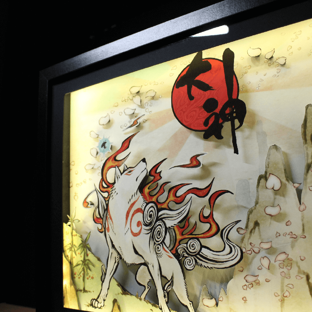 Dioramax - Cadre lumineux LED Okami | Déco Gaming-room | Tableau lumineux | Affiche jeux vidéo | Idée cadeau gamer | Retro-gaming