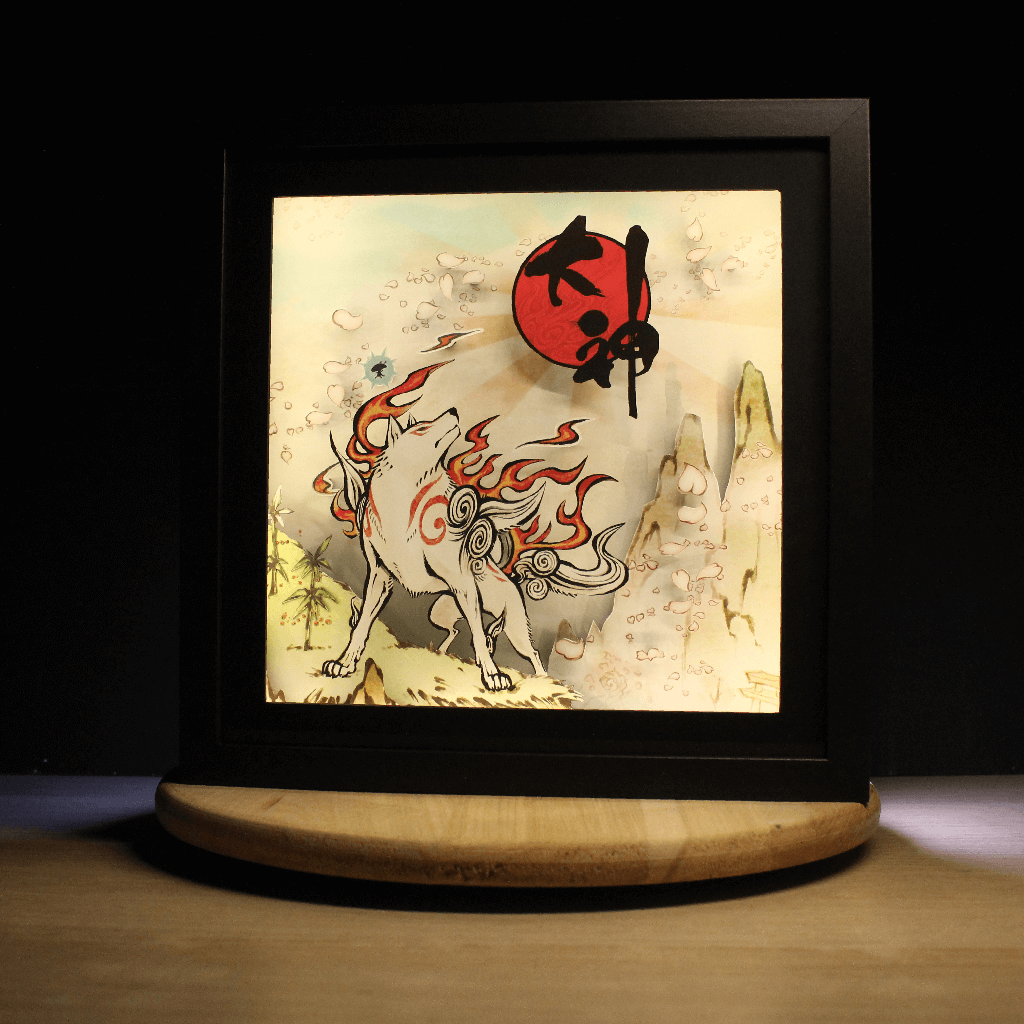Dioramax - Cadre lumineux LED Okami | Déco Gaming-room | Tableau lumineux | Affiche jeux vidéo | Idée cadeau gamer | Retro-gaming