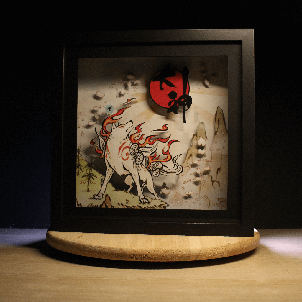 Dioramax - Cadre lumineux LED Okami | Déco Gaming-room | Tableau lumineux | Affiche jeux vidéo | Idée cadeau gamer | Retro-gaming
