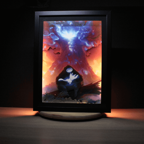 Diorama Ori, déco gaming room, cadre lumineux