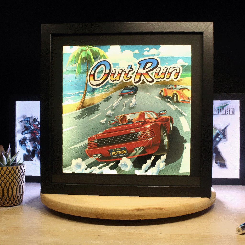 Dioramax - Cadre lumineux LED Out Run Déco Gaming-room | Tableau Final Fantasy VII | Affiche jeux vidéo | Idée cadeau gamer | Retro-gaming