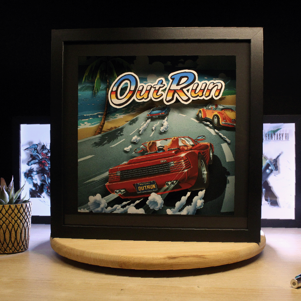 Dioramax - Cadre lumineux LED Out Run Déco Gaming-room | Tableau Out Run| Affiche jeux vidéo | Idée cadeau gamer | Retro-gaming