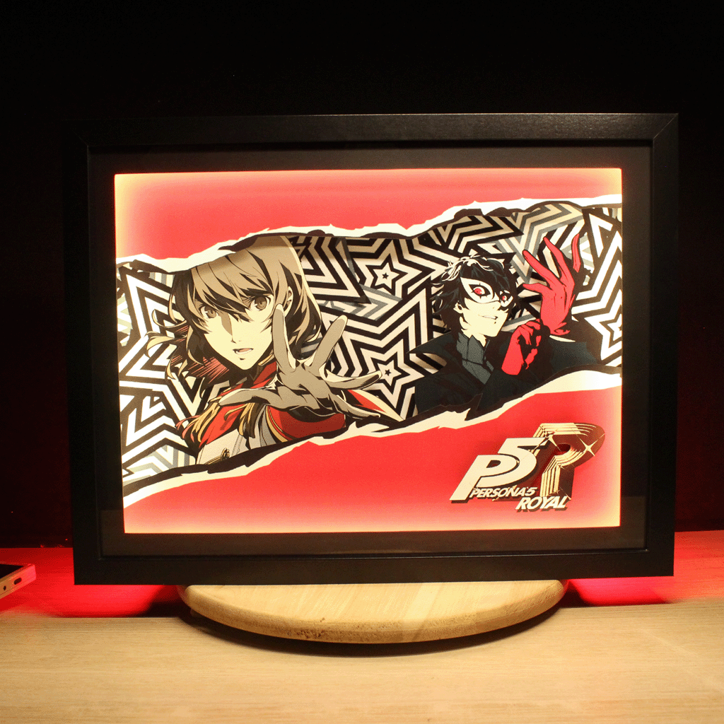 Dioramax - Cadre lumineux LED Persona 5 | Déco Gaming-room | Tableau lumineux | Affiche jeux vidéo | Idée cadeau gamer | Retro-gaming