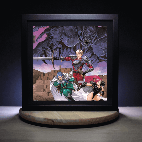 Diorama lumineux Phantasy star 4, déco gaming room, cadre lumineux