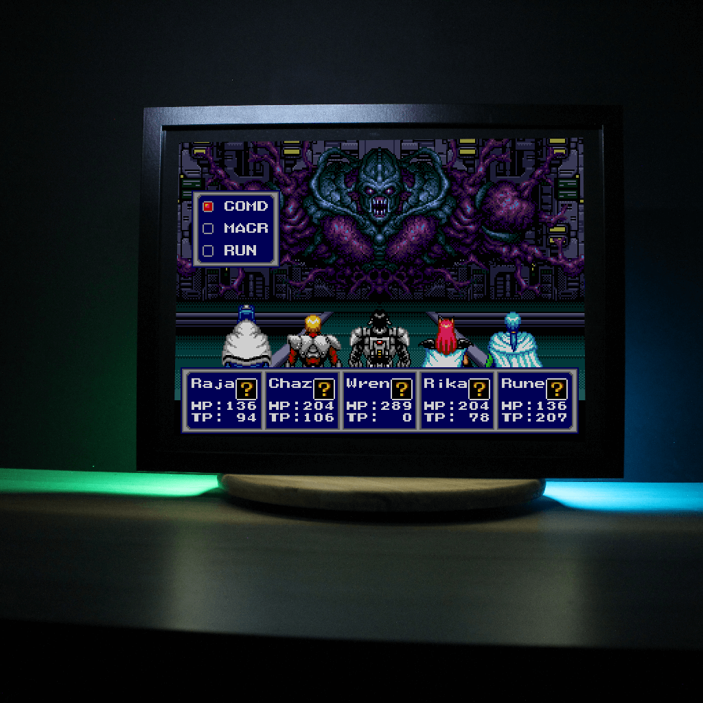 Dioramax - Cadre lumineux LED Phantasy star 4 | Déco Gaming-room | Tableau lumineux | Affiche jeux vidéo | Idée cadeau gamer | Retro-gaming