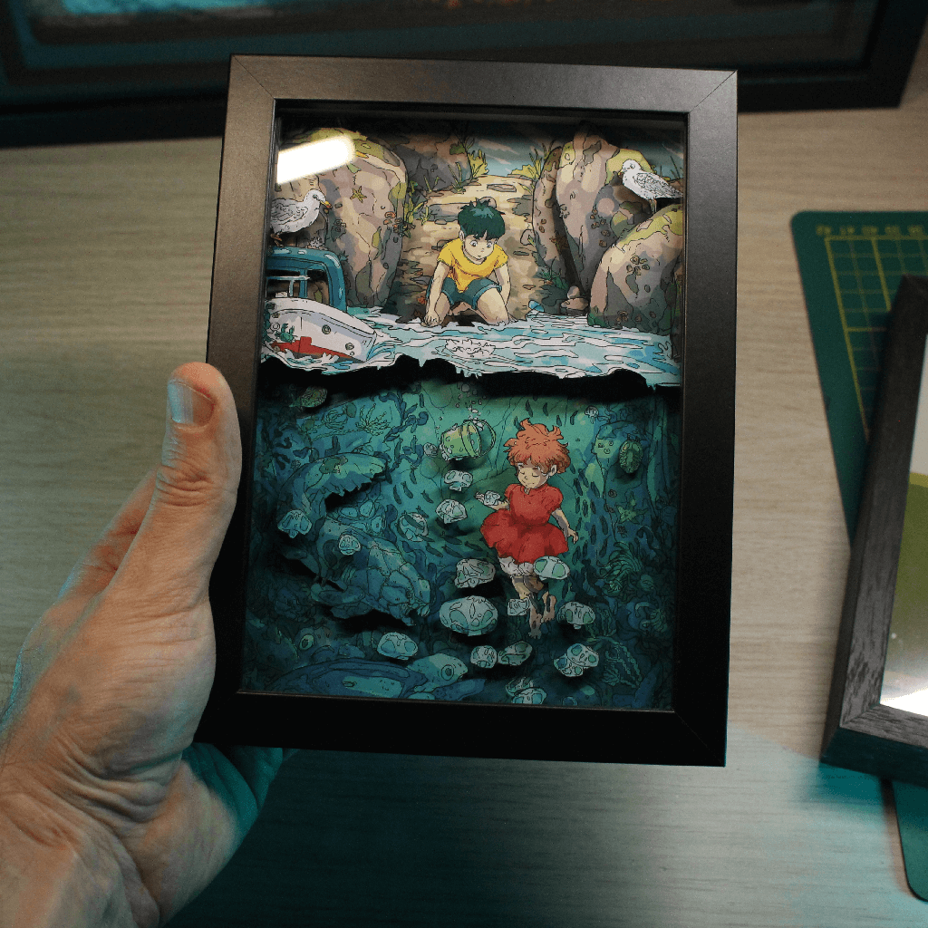 Dioramax - Cadre lumineux LED Ponyo | Déco Gaming-room | Tableau lumineux | Affiche jeux vidéo | Idée cadeau gamer | Retro-gaming