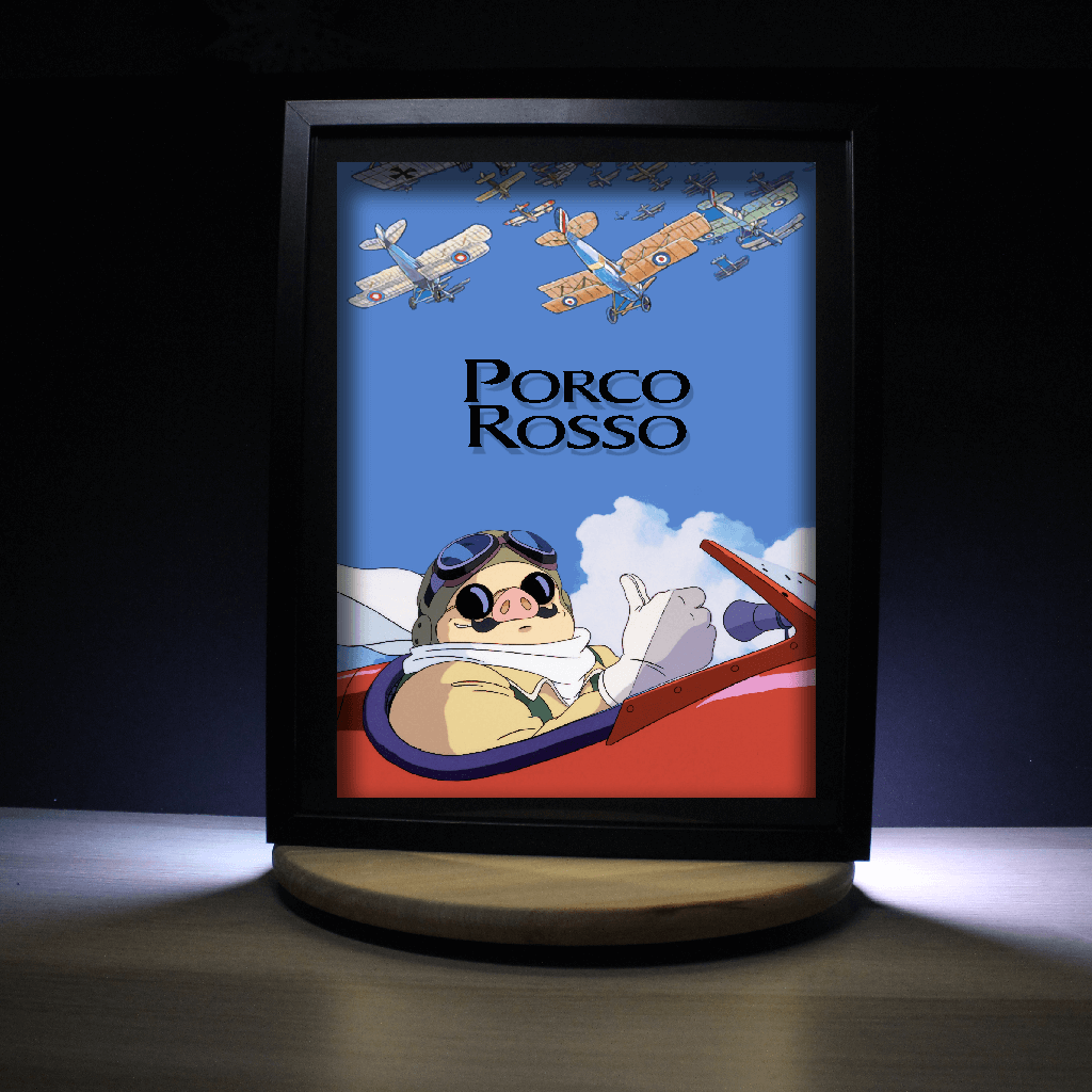 Dioramax - Cadre lumineux LED Porco Rosso | Déco Gaming-room | Tableau lumineux | Affiche jeux vidéo | Idée cadeau gamer | Retro-gaming