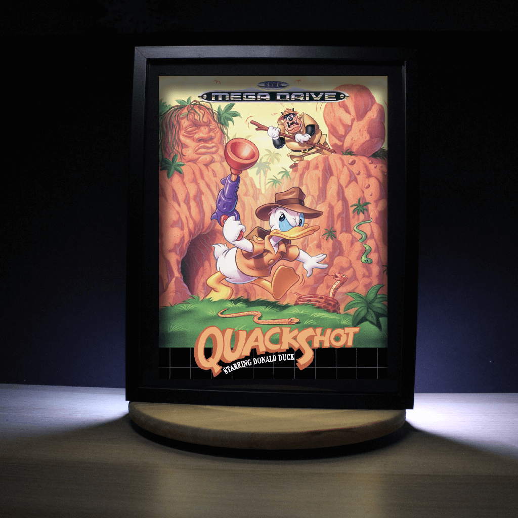 Dioramax - Cadre lumineux LED QuackShot | Déco Gaming-room | Tableau lumineux | Affiche jeux vidéo | Idée cadeau gamer | Retro-gaming