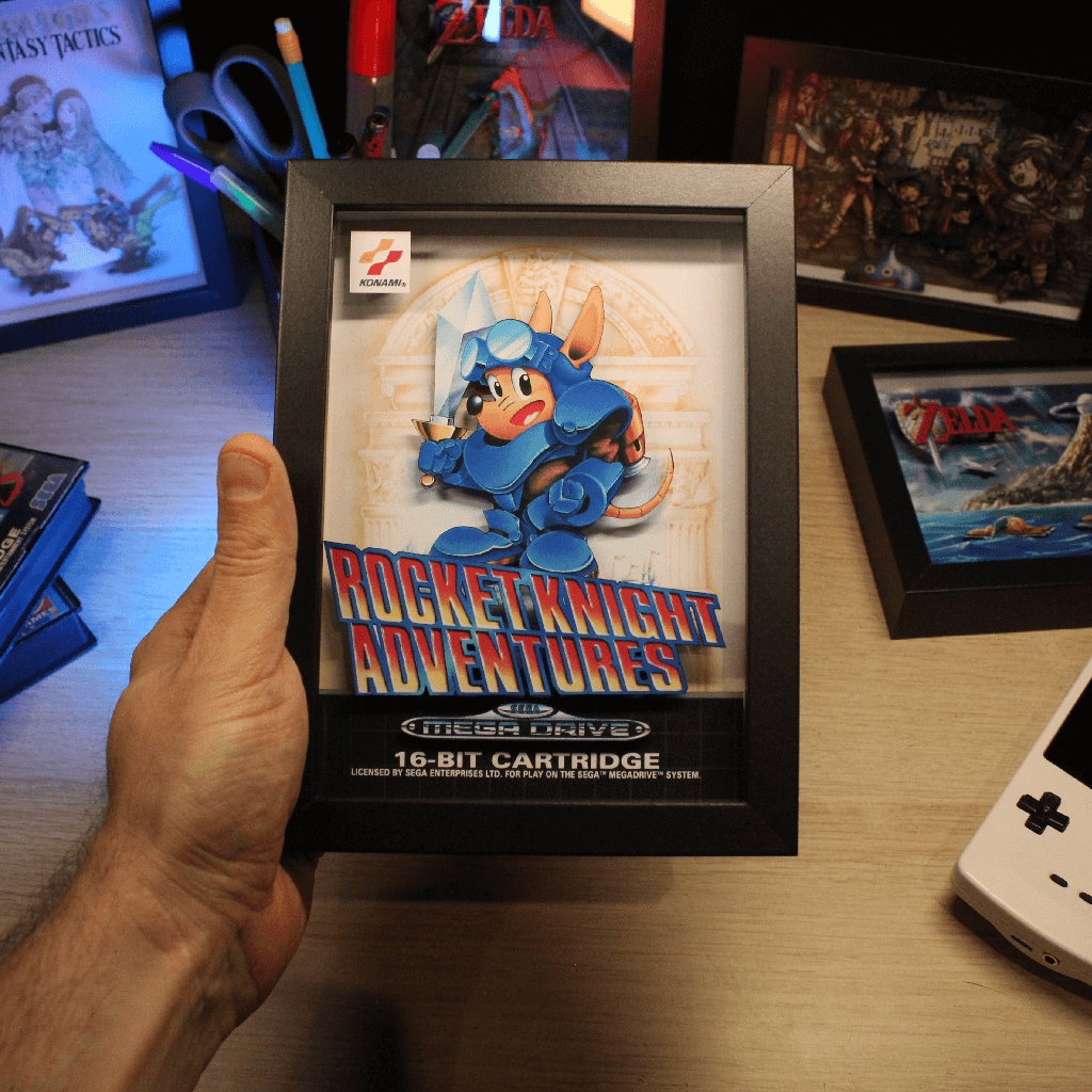 Dioramax - Cadre lumineux LED Rocket Knight | Déco Gaming-room | Tableau lumineux | Affiche jeux vidéo | Idée cadeau gamer | Retro-gaming