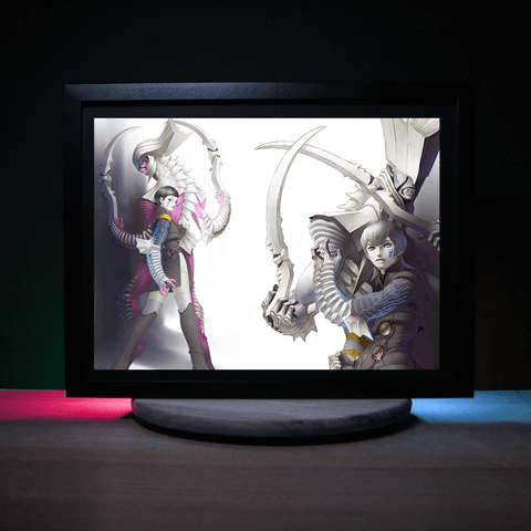 Diorama Shin Megami Tensei, déco gaming, cadre lumineux