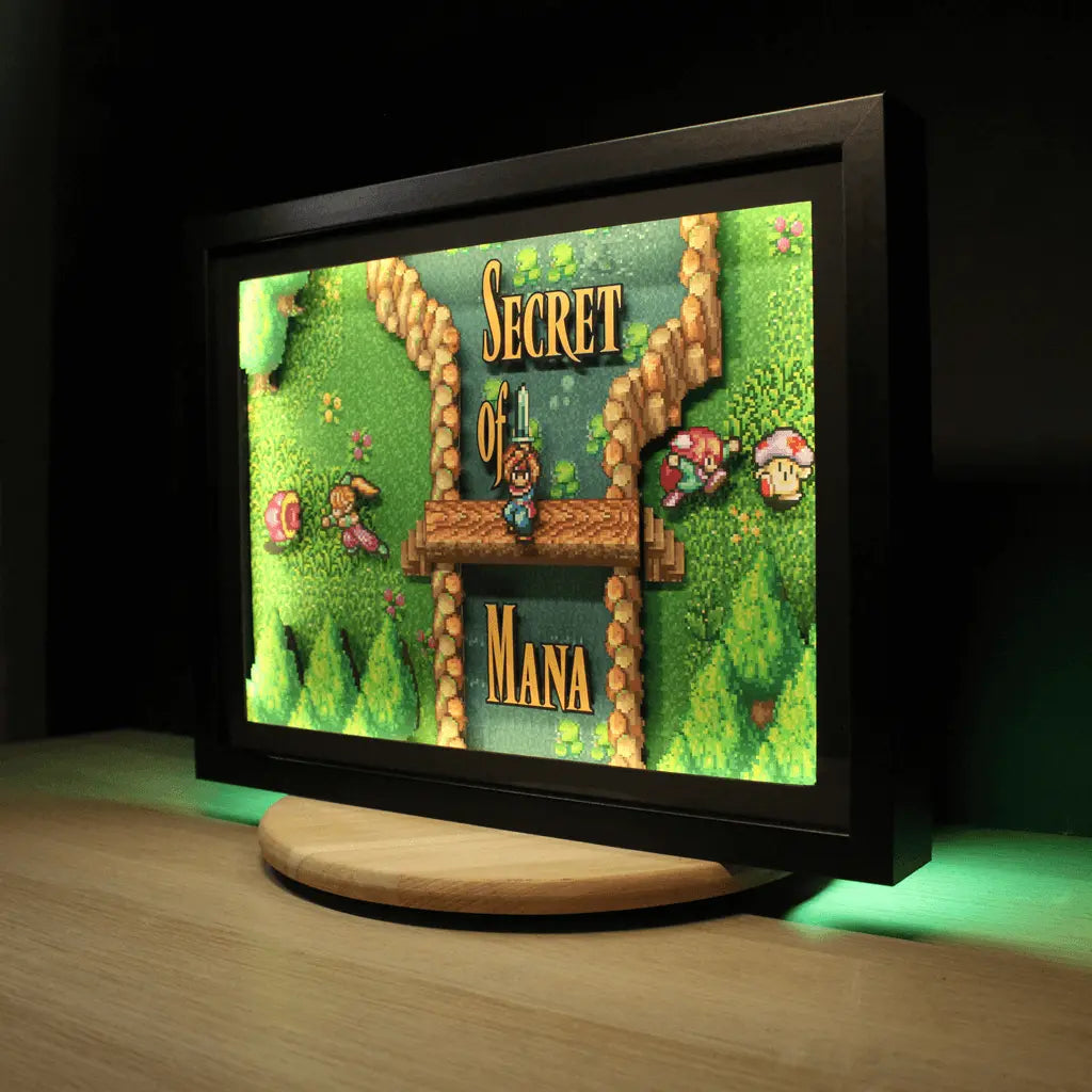 Dioramax - Cadre lumineux LED Secret of mana | Déco Gaming-room | Tableau lumineux | Affiche jeux vidéo | Idée cadeau gamer | Retro-gaming