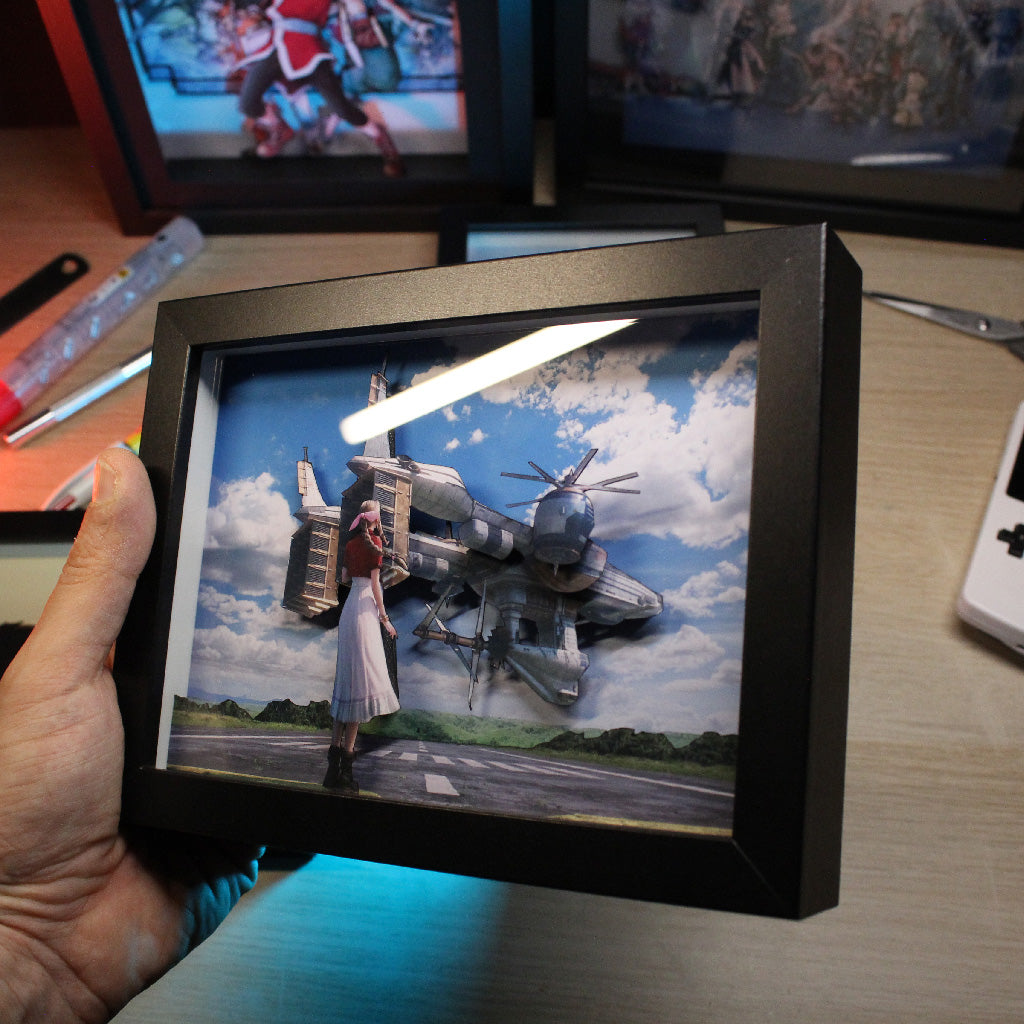 Dioramax - Cadre lumineux LED FF7 | Déco Gaming-room | Tableau lumineux | Affiche jeux vidéo | Idée cadeau gamer | Retro-gaming