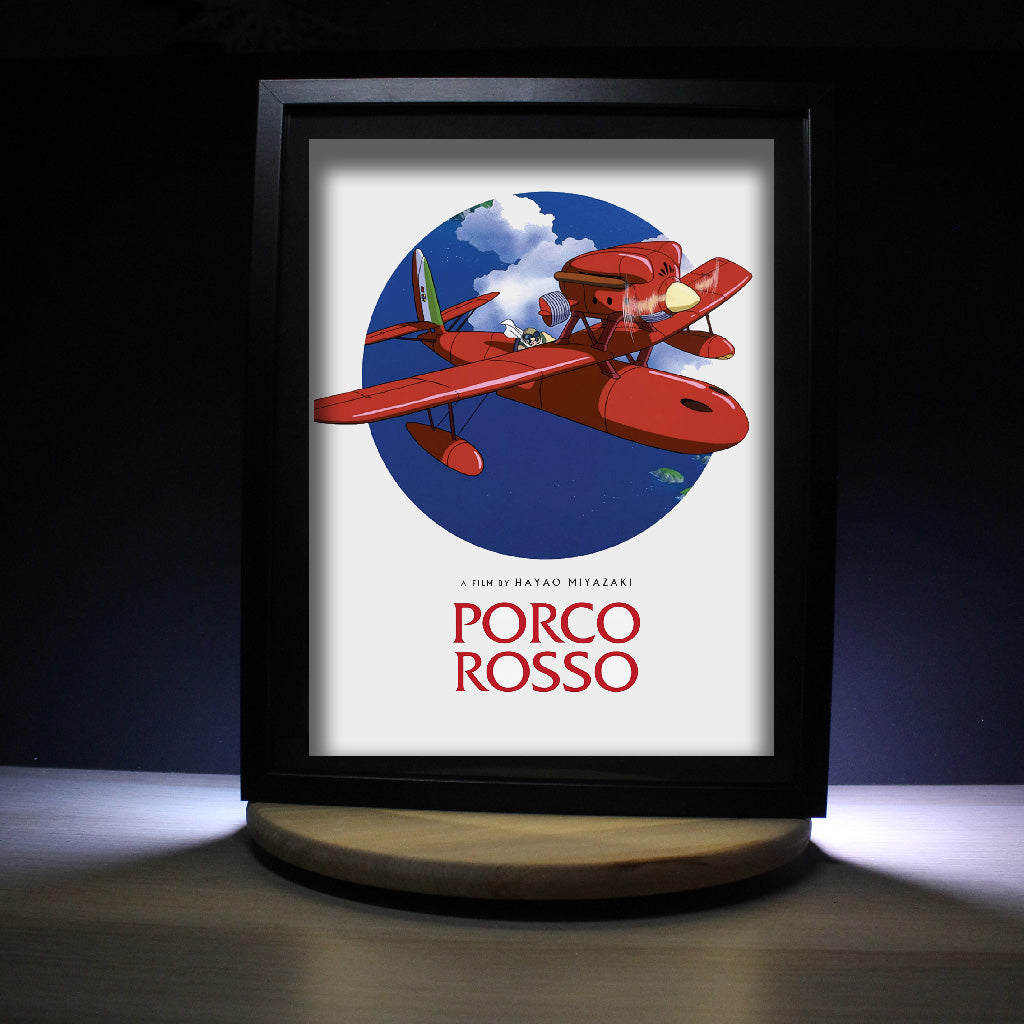 Dioramax - Cadre lumineux LED Porco Rosso| Déco Gaming-room | Tableau lumineux | Affiche jeux vidéo | Idée cadeau gamer | Retro-gaming