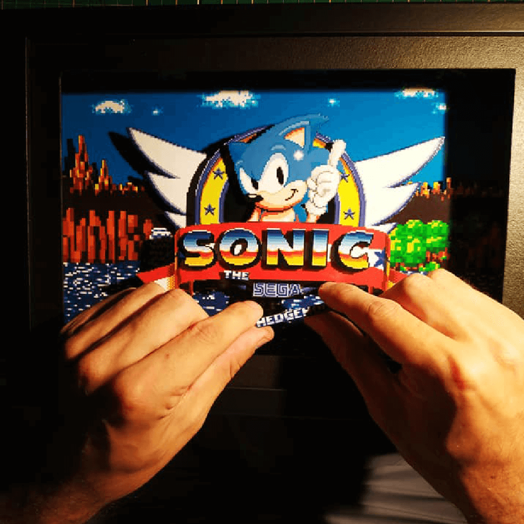 Dioramax - Cadre lumineux LED Sonic | Déco Gaming-room | Tableau lumineux | Affiche jeux vidéo | Idée cadeau gamer | Retro-gaming