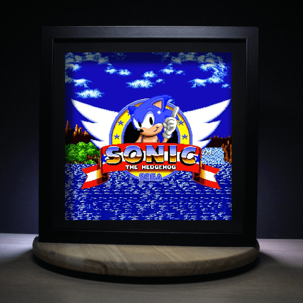 Dioramax - Cadre lumineux LED Sonic | Déco Gaming-room | Tableau lumineux | Affiche jeux vidéo | Idée cadeau gamer | Retro-gaming