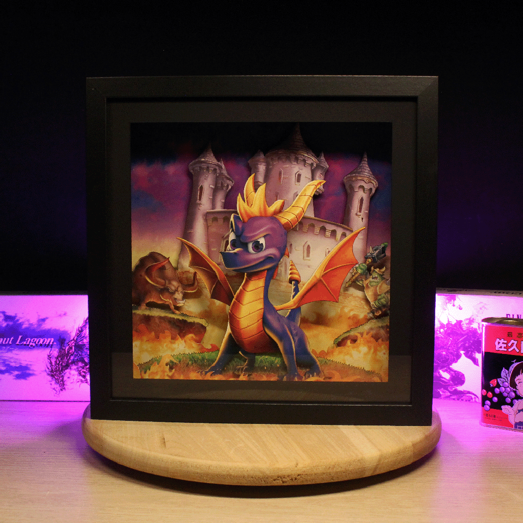 Dioramax - Cadre lumineux LED Spyro | Déco Gaming-room | Tableau lumineux | Affiche jeux vidéo | Idée cadeau gamer | Retro-gaming