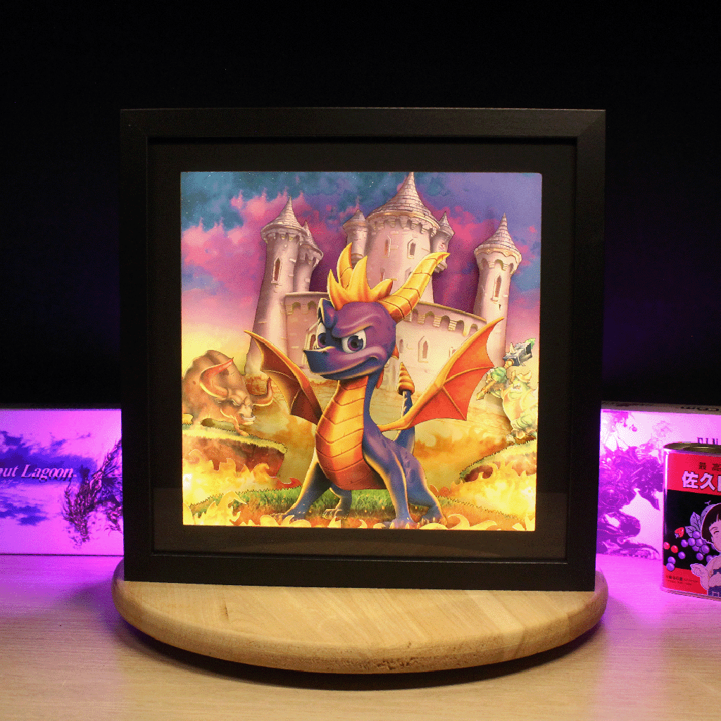 Dioramax - Cadre lumineux LED Spyro | Déco Gaming-room | Tableau lumineux | Affiche jeux vidéo | Idée cadeau gamer | Retro-gaming