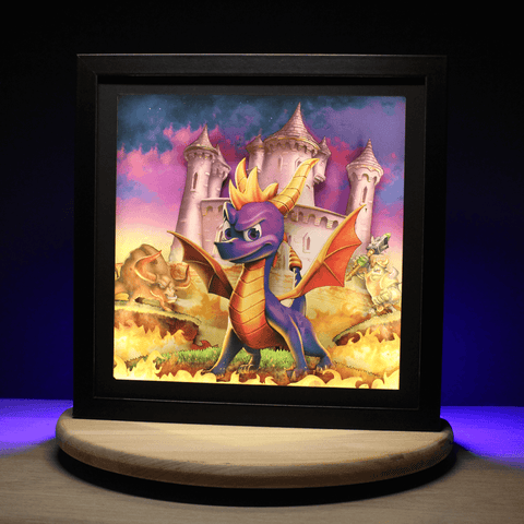 Diorama Spyro, déco gaming room, cadre lumineux Spyro