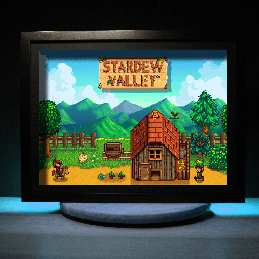 Dioramax - Cadre lumineux LED Stardew valley | Déco Gaming-room | Tableau lumineux | Affiche jeux vidéo | Idée cadeau gamer | Retro-gaming