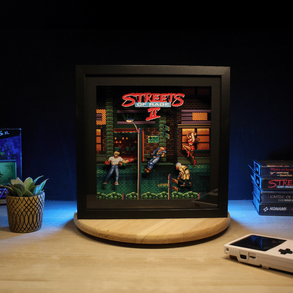 Dioramax - Cadre lumineux LED Street of rage 2 | Déco Gaming-room | Tableau lumineux | Affiche jeux vidéo | Idée cadeau gamer | Retro-gaming