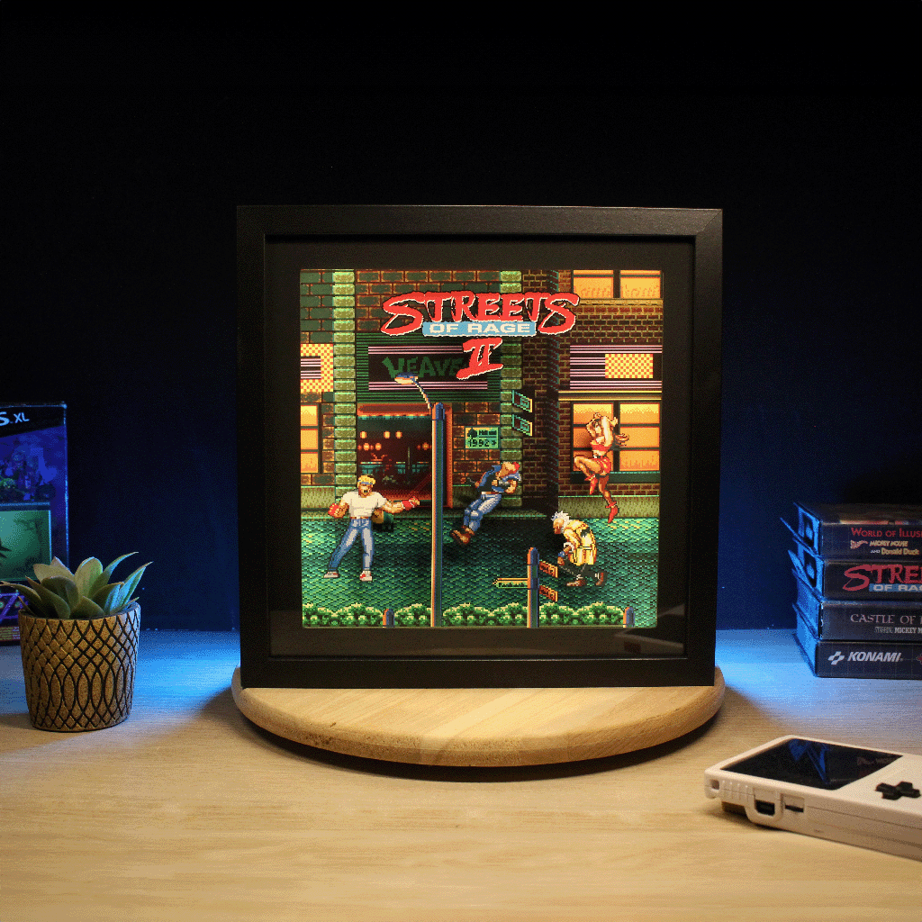 Dioramax - Cadre lumineux LED Street of rage 2 | Déco Gaming-room | Tableau lumineux | Affiche jeux vidéo | Idée cadeau gamer | Retro-gaming