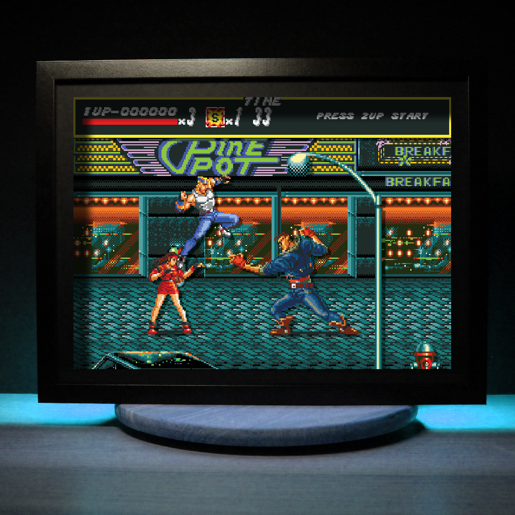 Dioramax - Cadre lumineux LED Street of Rage | Déco Gaming-room | Tableau lumineux | Affiche jeux vidéo | Idée cadeau gamer | Retro-gaming