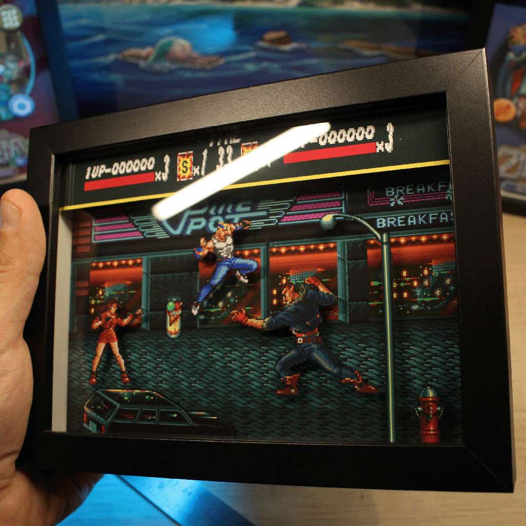 Dioramax - Cadre lumineux LED Street of Rage | Déco Gaming-room | Tableau lumineux | Affiche jeux vidéo | Idée cadeau gamer | Retro-gaming